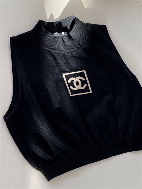 chanel vintage tshirt|chanel knit crop top.